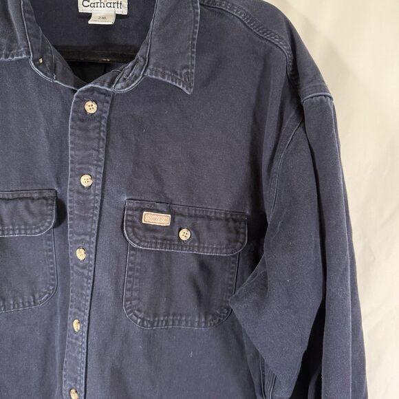 Carhartt Denim Jacket Men's 2XL Blue Button Up Long Sleeve 100% Cotton - Picture 4 of 14